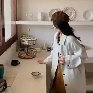 여성용 롱 하프 가을 데일룩 카디건 트렌치 칼라 슬림핏 긴팔 DAOL3