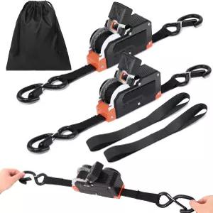 듀얼 엔드 리트랙터블 래칫 스트랩 1 x 16FT 1500LB 헤비 듀티 셀프 리트랙팅 타이 다운 블랙 나일론