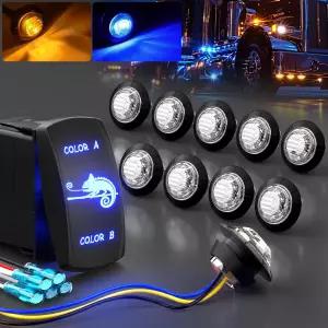Okerny 10pcs 3/4인치 듀얼 컬러 LED 마커 조명 7핀 로커 스위치 앰버 투 블루 원형 플러시 마운트 사이드