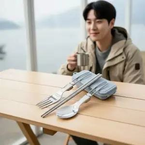 [하프클럽/]하이캠핑 캠핑용 수저세트 블루