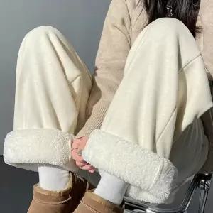 [하프클럽/]여성 기모 와이드 팬츠 겨울 밴딩 슬랙스 스트링 루즈핏 바지 편