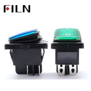 FILN KCD4 헤비듀티 4피트 방수 온오프 실버 접점 구리 핀 녹색 빨간색 LED 램프 220v 30A 로커 스위치