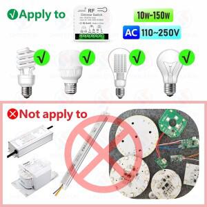 433mhz 무선 조광기 전등 스위치 AC 110V 220V 디밍 가능 모듈 5-in-1 원격, 10~150W LED 전구 할로겐