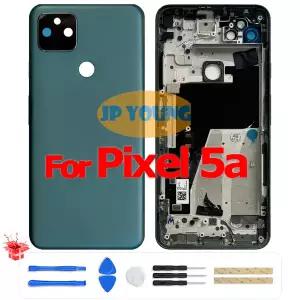 Google Pixel 5a 5G G1F8F/G4S1M용 카메라 렌즈가 포함된 후면 배터리 커버 - 도어 하우징 교체