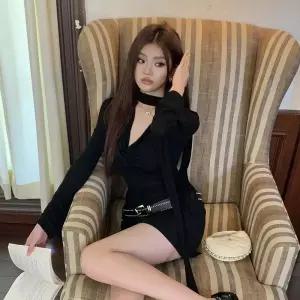 스커트 원피스 미니 블랙 봄가을 힙업 여성패션 긴팔 터틀넥 DL1