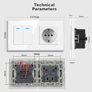 로커 스위치가 있는 NYWP eu 벽 소켓, 전등 usb157*86 크리스탈 유리 패널이 220v 16a 2 갱 1/2/방향