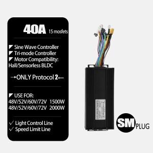 1500W2000W 전자 자전거 홀/센서리스 BLDC 모터 컨트롤러 48V-72V 사인파 40A UKC1 디스플레이가 있는 트