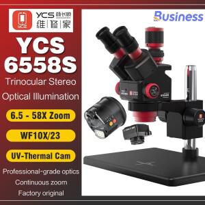 YCS 6558S HD 삼안 현미경 베이스 6.5x58 줌 4K 카메라 키트 휴대폰 핸드폰 PCB 용접 전동 공구 세트