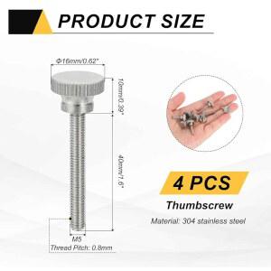 메카닉스티 4PCS 스틸 헤드 스테인리스 완전 엄지 평면 너클 나사 40MM 304 M5