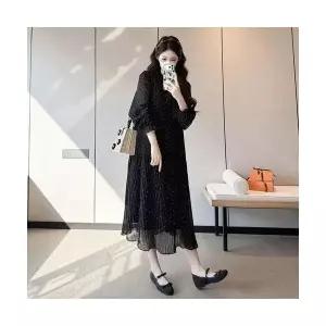 여성 데일룩 스커트 롱치마 봄빅사이즈기장 슬림핏 도트 플리츠 롱 DAOL1