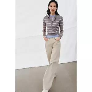 국내 정품 자라 ZARA 울 스트라이프 폴로 스웨터 - 그레이 3920/189/802