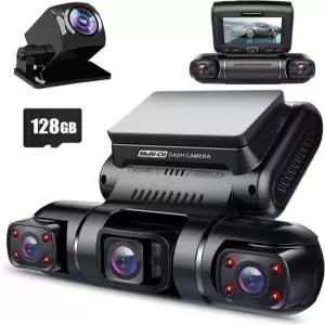 PRUVEEO 360° 4채널 대시캠 앞뒤 좌측 내부 차량용 대시 카메라 내장 GPS WiFi 야간 투시 기능 24시간 연중무휴 녹화 주차 모드 모니터 128G 카드 포함