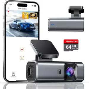 갤파이 4K 대시캠 전면 내장 5G WiFi 64GB 카드 포함 자동차용 대시 카메라 슈퍼 나이트 비전이 탑재된 미니 루프 레코딩 G-센서 24시간 주차 모니터 Silver