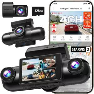 레드타이거 4 채널 360° 뷰 대시캠 듀얼 스타비스 2 2.5K 2+1080P 앞뒤 왼쪽 안쪽 5.8GHz WiFi IR 라이트 나이트 비전 8개 조절 가능한 렌즈 4개