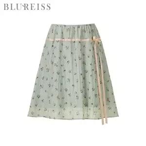 [블루레이스] 리본 포인트 플라워 A라인 스커트_B6M1SK8351