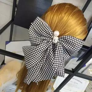 [룽스_65]예쁜 하운드 진주 큰 리본 자동핀
