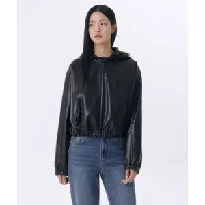 MUSINSA STANDARD WOMAN 우먼즈 신세틱 레더 크롭 후디드 재킷 [블랙]