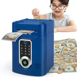 Refasy 돼지 저금통 전자돈은행 소년용 장난감 터치스크린 ATM 남녀용 저축함 선물 음악 파란색 동전은행