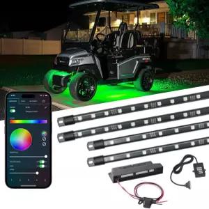 LEDGlow 4pc 블루투스 밀리언 컬러 LED 4인승 골프 카트 언더글로우 액센트 네온 조명 키트 스마트폰