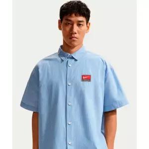 나이키 NIKE 라이프 반소매 버튼다운 탑 M - 퍼시픽 블루:화이트 IF0927-427 408684