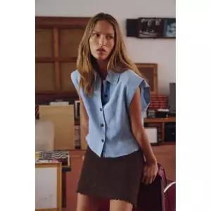 ZARA 자라 린넨 슬리브리스 셔츠 - 블루 7969/051/400 157737
