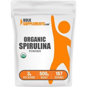 BulkSupplements.com 스피룰리나 파우더 - 슈퍼푸드, 그린 스피룰리나 파우더, 허브 보충제 - 친화적, 1회 제공량 3g, 500g (1.1파운드) (팩 1개)