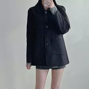 데일리룩 둥근카라 포켓 베이직 하프 코트 여성 모직 자켓 겨울