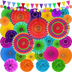 TURNMEON CINCO DE MAYO 파티 장식 가랜드 생일 소품 종이 폼폼 테마 멕시코 페넌트 32개, 5월 사진 축제 다채로운 벽걸이 카니발 스트링 팬 5일
