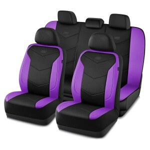 eAj 메모리 폼 시트 커버, 가죽 카시트 커버, 얼티밋 컴포트 & 서포트 시트 커버 풀 세트 에어백 호환, SUV, 밴, 세단, 자동차, 트럭, 보라색에 가장 적합한 자동차 유니버설