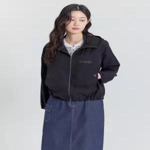 스판 후드 레터링자수 크롭 코트 LCCAP328_BK