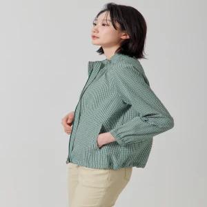 여성 깅엄체크 셔링넥 코트 LCCAP327_GE