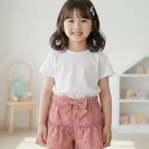 리틀밥독 키즈 여름옷 레드체크 바지 여아 시원한 지지미 소재 큐롯팬츠 M242MWP10
