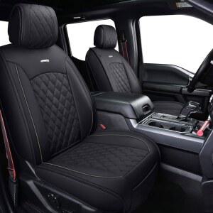 eAj 에어수안 풀 세트 카시트 커버 커스텀 핏 2009-2026 포드 F150 크루 캡 및 2017-2026 F250 F350 F450 슈퍼 듀티 픽업 트럭, 방수 가죽이 포함된 자동차 쿠션 커버(블랙)