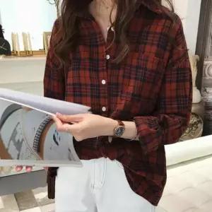 [하프클럽/옷자락]여자 캐주얼 체크 빅사이즈 루즈핏 카라 남방 셔츠