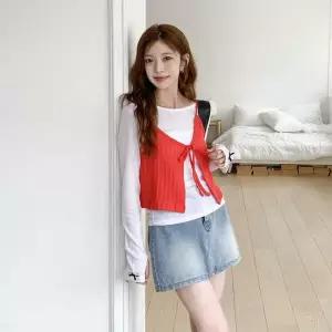 여자 여름 데일리 바캉스룩 보헤미안 크로셰 펀칭 니트 레이어드 조끼 베스트