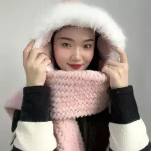 후드 코지데잇 핑크 머플러 후드숄머플러 후드머플러