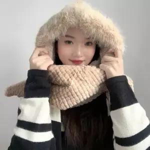 머플러 후드 베이지 일체형 니트후드머플러 후드머플러