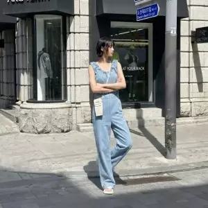 여자 봄 여름 데일리룩 스퀘어넥 데님 원피스