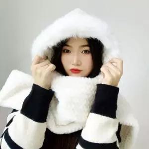 후드 머플러 화이트 예쁜 숄 따뜻한 겸용 목도리 따뜻한