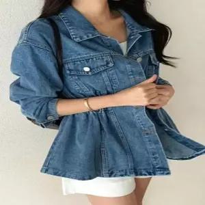 로맨틱무드 데님자켓 허리밴딩 루즈핏 여성스러운 여성 자켓 청자켓