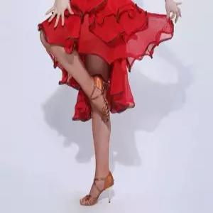 여성 댄스복 스커트 프릴 자이브 라틴 라인댄스복 연습복 사교 레이스 라인 의상 공연복