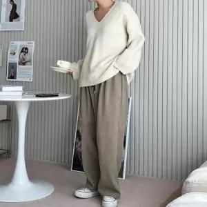 [하프클럽/]겨울 기모 코듀로이 밴딩 팬츠 여성 포근한 골덴 바지 일자핏 와