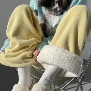 [하프클럽/]여성 기모 안감 와이드팬츠 겨울 밴딩 팬츠 따뜻한 루즈핏 바지