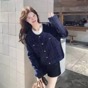 네이비 하프 빈티지 여자 아이템 상의 트렌디 코트 쇼트 봄가을 트위드 HT1