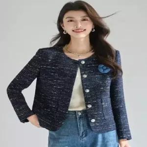 여친 네이비 하프 실버 코트 럭셔리 트위드 요야천금 반짝이 봄가을 트렌디 아이템 HT1