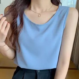 [휴드]케렐 실크새틴 라운드 민소매 탑