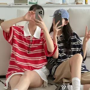 [제작] 스카피 스트라이프 카라 티셔츠 83162 빅사이즈 여성의류
