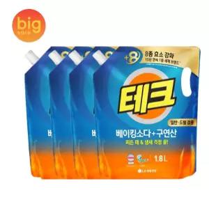 테크 베이킹소다+구연산 액체세제 일반/드럼 겸용 1.8L 4개