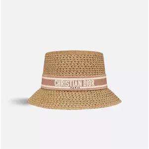 [DIOR]디올 D 바비 스몰 버킷햇 스트로우 로즈 벤트 화이트 147569571