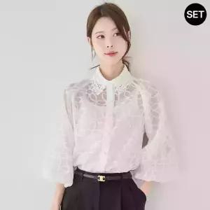 [모리스커밍홈] 플라워 시스루 레이스 카라 나시세트 블라우스_M2603BL081B